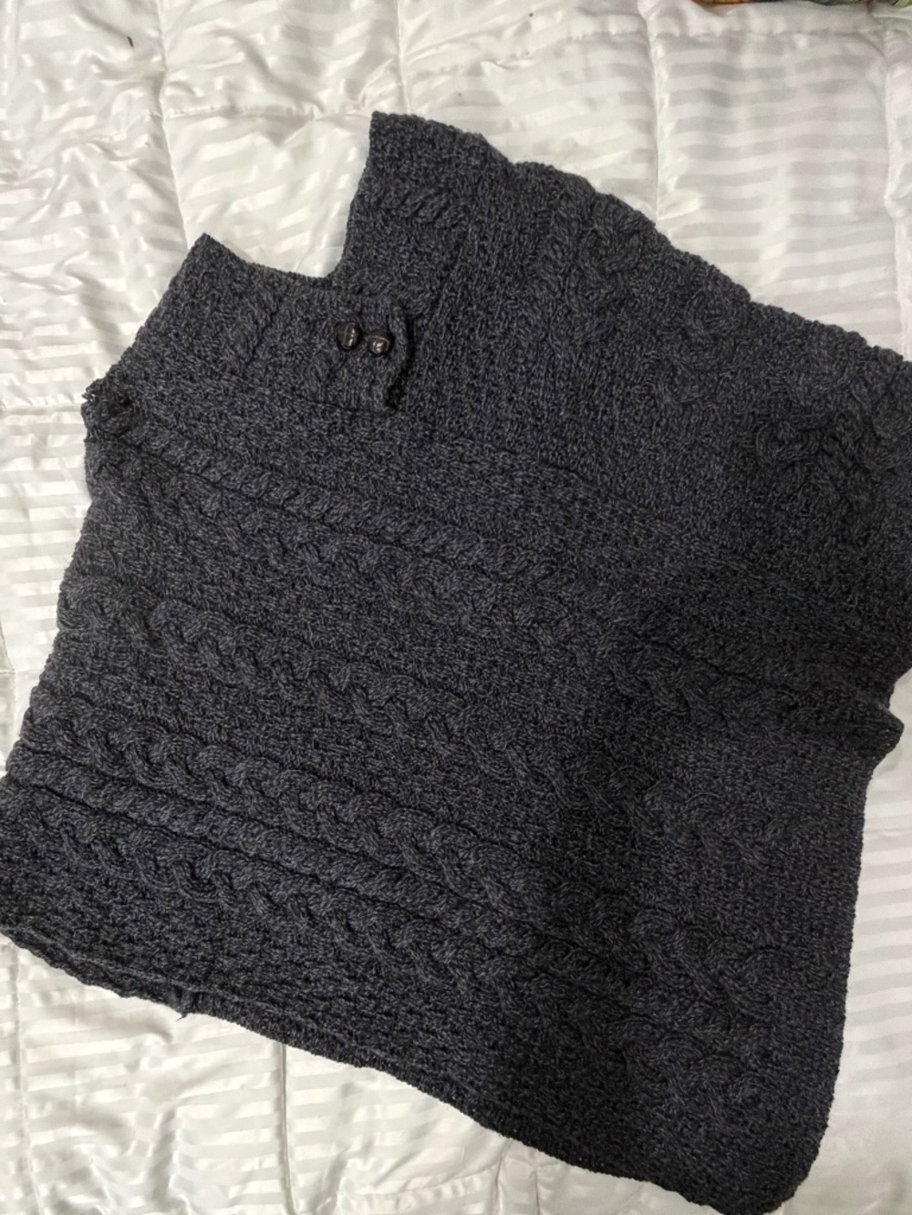Women's Aran Cable Knit Sweater Poncho 100% Pure Merino wool